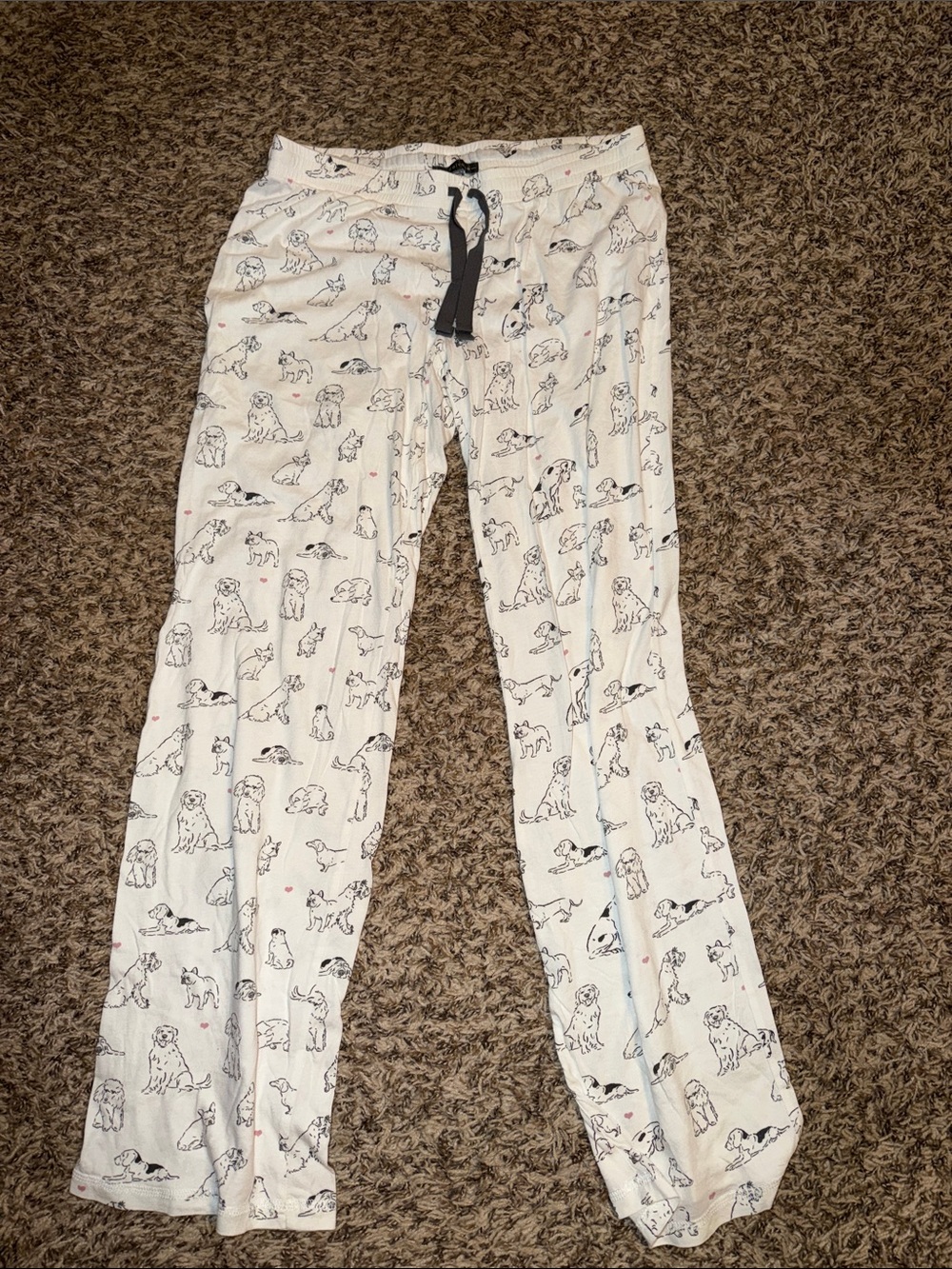 PJ Salvage Pajama Bottoms with Black Dog Sketches and Pink Hearts